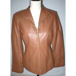 New Womens S Light Brown Soft Cole Haan Leather Jacket Italian Leather Lined